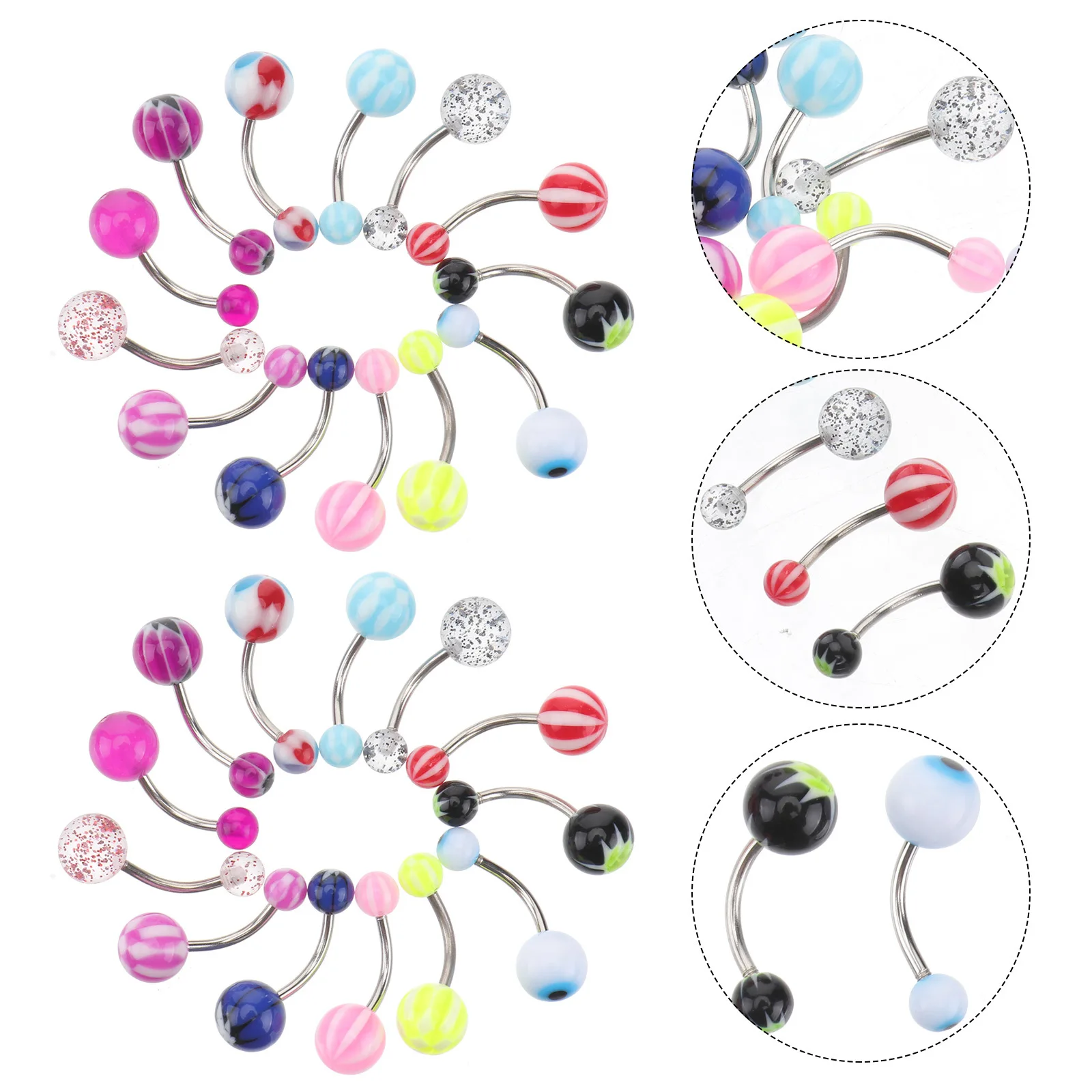 100 قطعة من حلقات ثقب السرة الأنيقة، مجوهرات خفيفة الوزن ومريحة للبطن، مثالية لتزيين الجسم، تصميم عصري على شكل بار