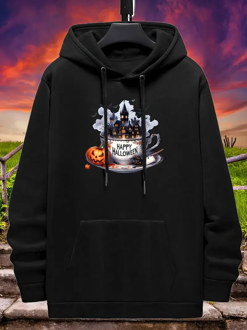 

Толстовка больших размеров «Счастливый Хэллоуин», женский свитер с длинными рукавами и круглым вырезом, осенне-зимний модный повседневный пуловер, рубашка 550 г