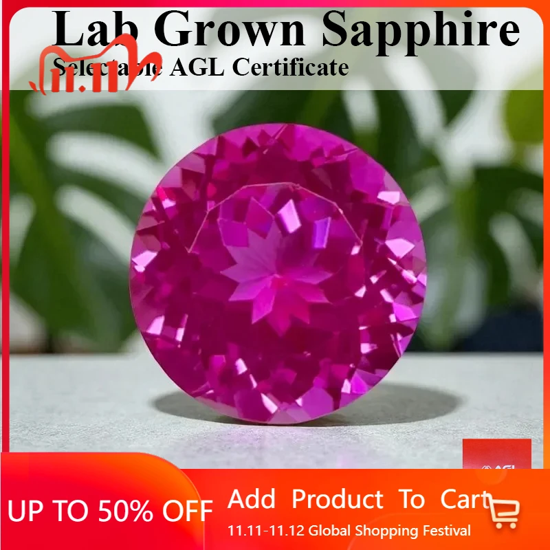 

Lab Grown Sapphire Hot Pink Color Round Shape Charms Bead for Diy Jewelry Making Bracelet Materials Selectable Certificate