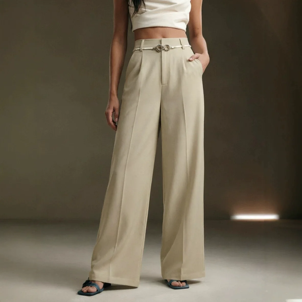 Pants Women Floor Length Loose Elastic Waist Straight Trousers Elegant Y2k Streetwear Evening Work Casual Formal 2026 Summer