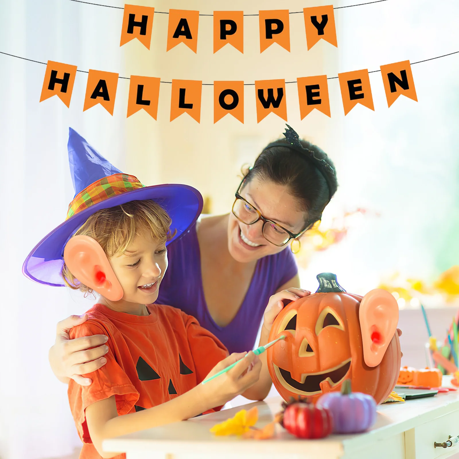 1 paar oren feestartikelen Halloween decoratieve rekwisieten voor kostuumaccessoire mysterieus feestelijk plezier draagbare deurmuur