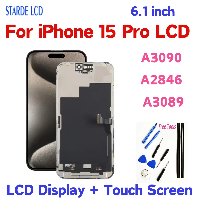 

Super OLED 6.1" For iPhone 15 Pro LCD Display Touch Screen Digitizer Assembly A2848 A3101 A3102 A3104 Replacement LCD