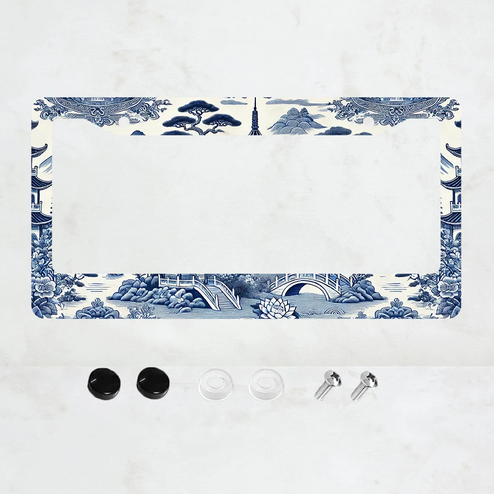 

1 шт. синяя фарфоровая рамка для номерного знака в стиле шинуазри, красивый держатель, алюминиевая автозапчасть для номерного знака