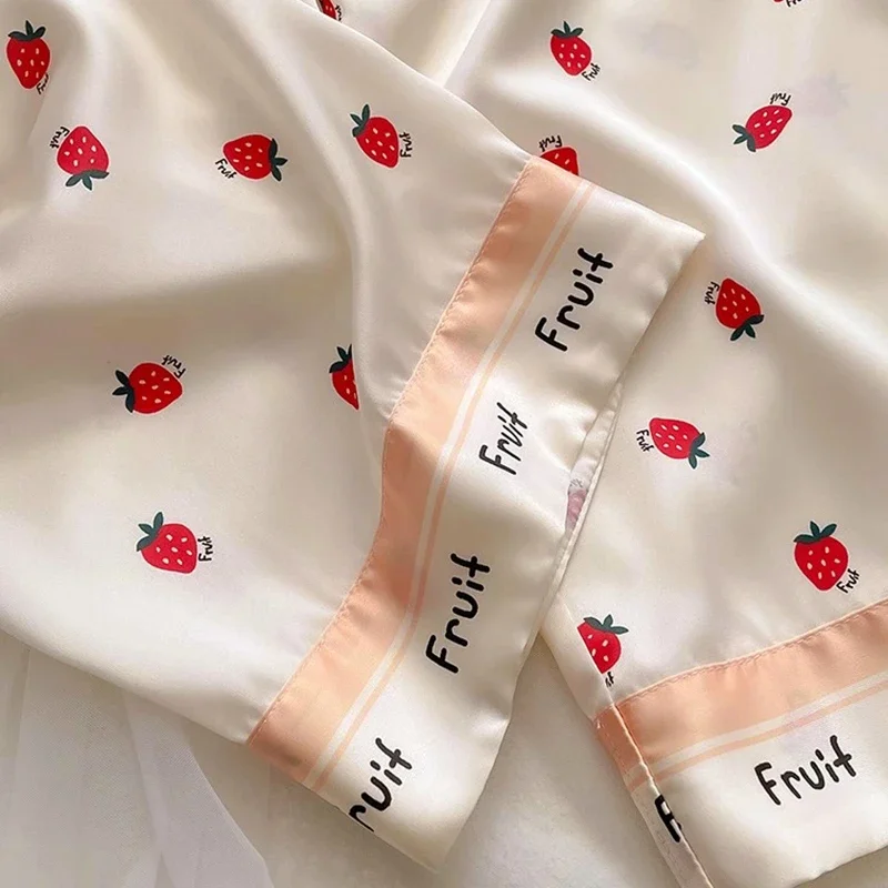 Fresh Sweet Strawberry Kawaii Korean Women\'s Pajamas Y2k Cute Fruit Harajuku Fashion Casual Sleepwear 2024 New Autumn Nightgown