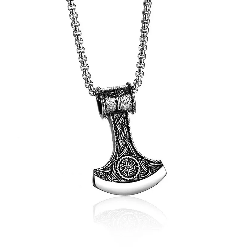 Retro Ethnic Style Celtic Trinity Knot Thor Hammer Ax Pendant Necklace Men's Fashion Punk Trend Lucky Amulet Jewelry