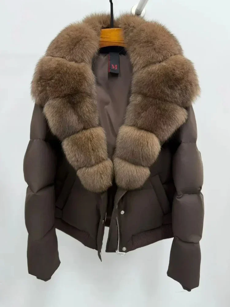 Femmes réel col de fourrure doudoune 2025 nouveau automne hiver duvet d'oie manteau femme épais chaud naturel fourrure de renard doudoune vêtements