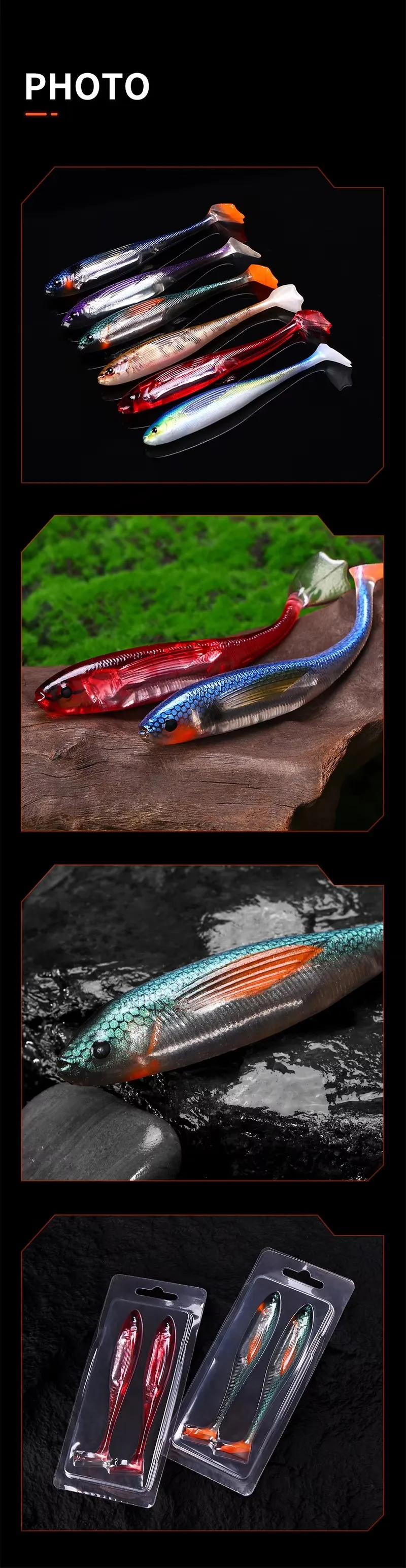 WEIHE 2 Stück 12,5cm 10g 2 Stück/Packung 6 Farben T-Schwanz Weicher Fischköder Weicher Angelköder PVC Angelköder Schwimmender Lebensechter Schwimmköder – Detail 2
