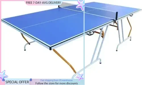 Foldable and Portable Table Tennis Ping Pong Table Set, 2 Table Tennis Paddles, 3 Balls and Net for Indoor and Outdoor, 9 × 5