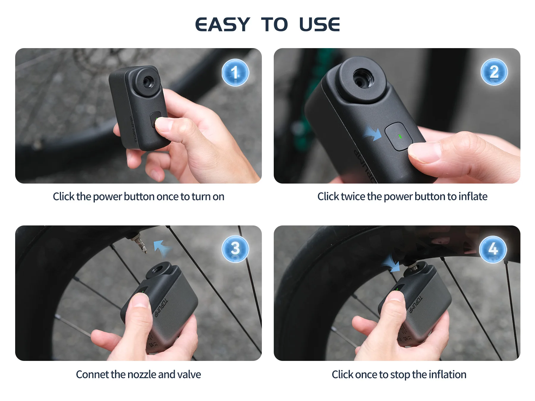Topump TB2 Fahrrad Reifen Inflator Mini Pumpe 120PSI Akku Radfahren Fahrrad Zubehör Schrader Presta Ventil Winzige Pumpe – Detail 6