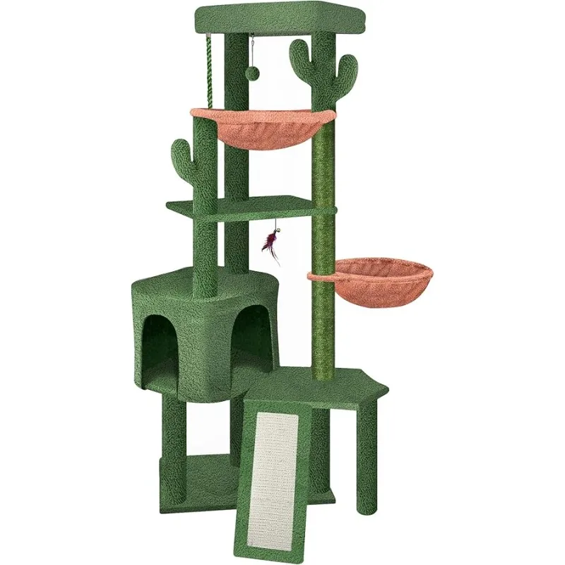 

Wang Xin Four Layer Big Cat Tree with Huge Cat Condo and Two Hammocks Scratch Pad,Green