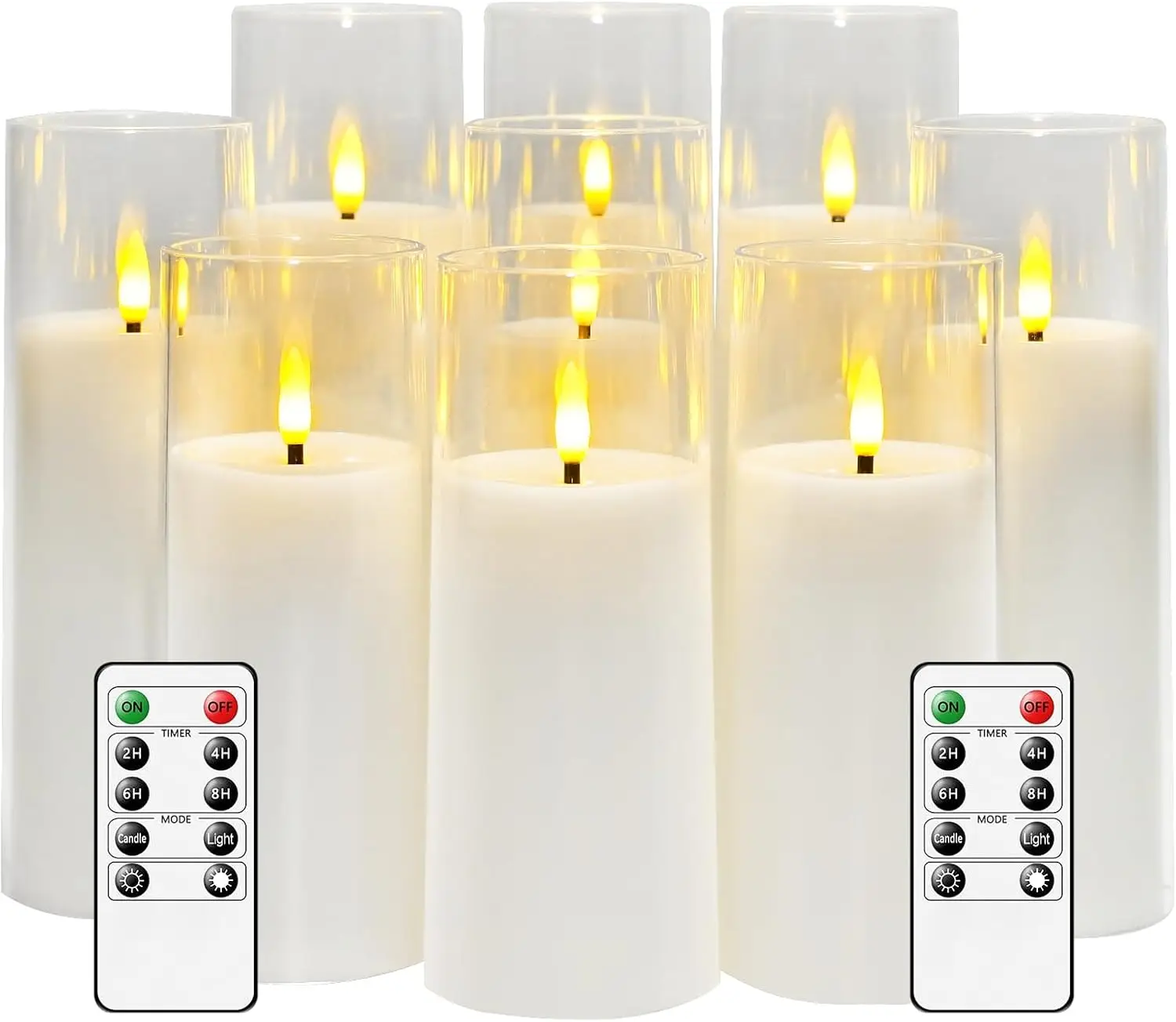 

Flickering FlamelCandles Battery Operated with Remote and 2/4/6/8 H Timer Acrylic Led Pillar Candles