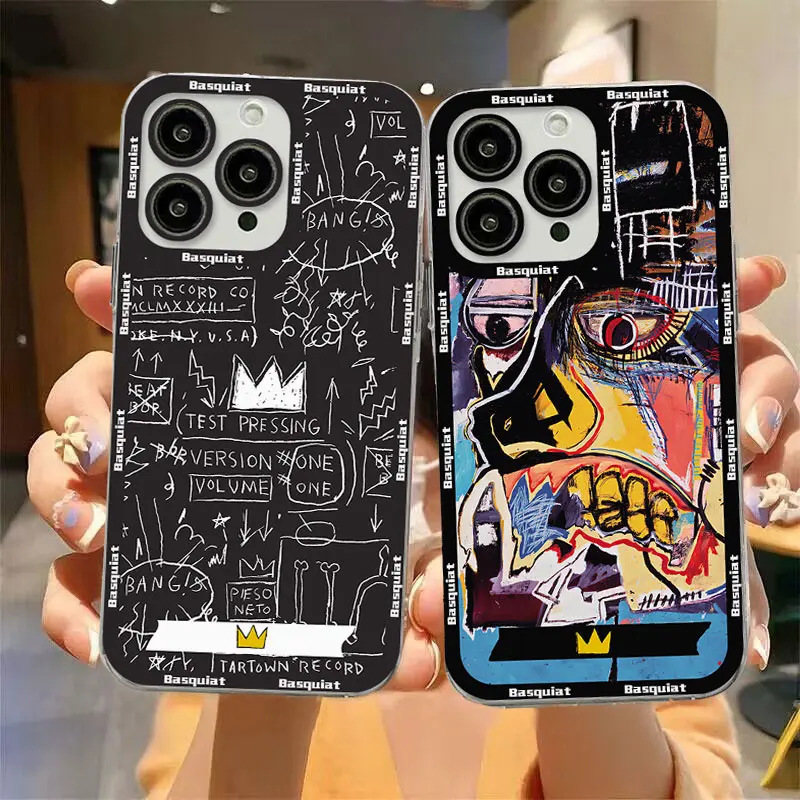 Casing ponsel seni mode untuk iPhone, pelindung transparan b-basquiatss 15 14 13 12 11 Mini Pro Max X XR XSMax 7 8 Plus SE20