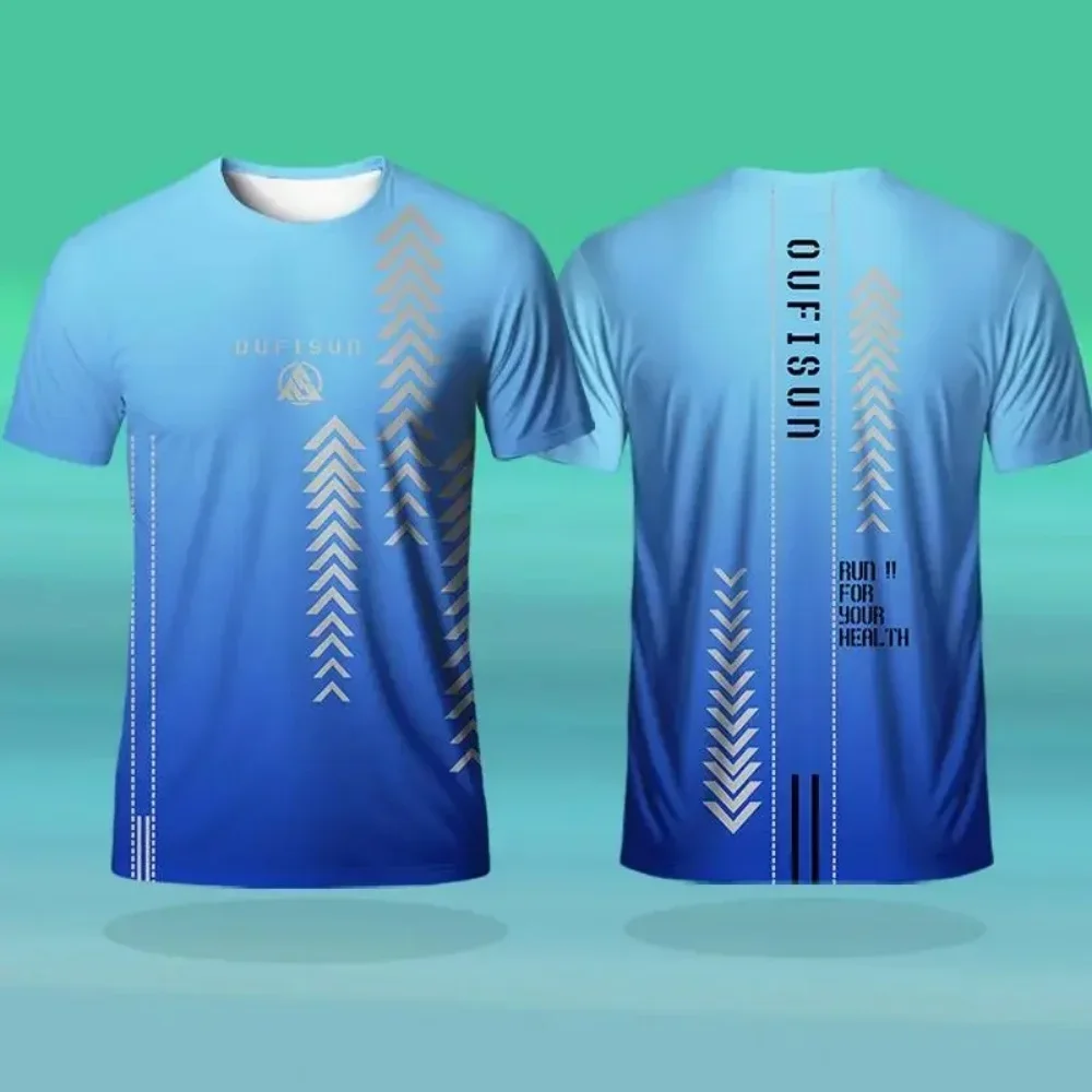 Herren-T-Shirt für Outdoor-Sportarten, Laufoberteile, Farbverlaufsmuster, 3D-gedrucktes T-Shirt, Sommer, schnell trocknend, kurzärmelig, Unisex, lockere T-Shirts