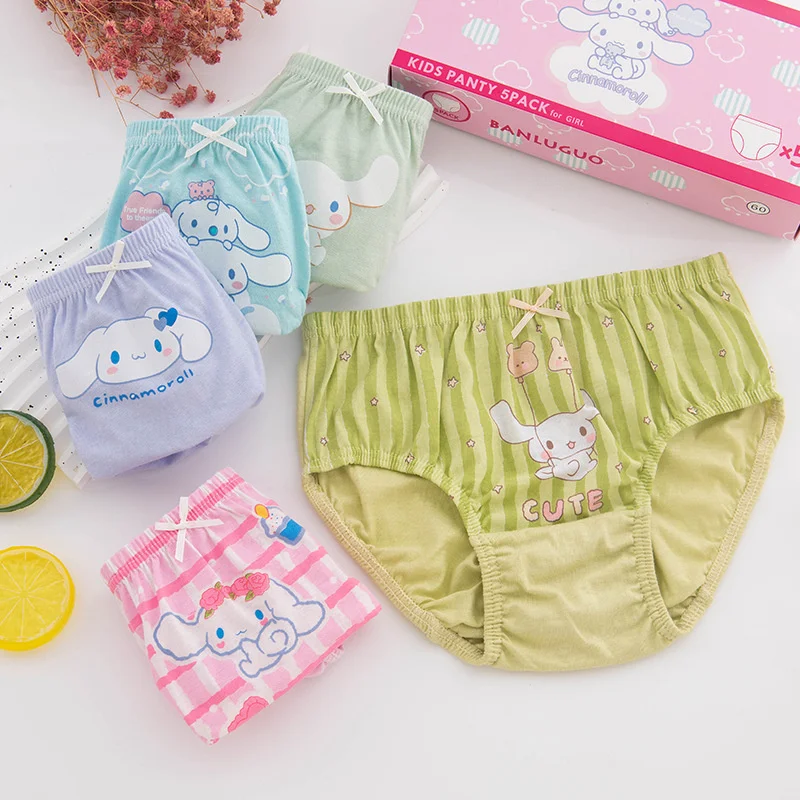 5Pcs Sanrio Kawaii Anime Cinnamoroll Baby Underwear Pants Cute Cartoon Breathable Comfort Antibacterial Boxed Gift for Kids