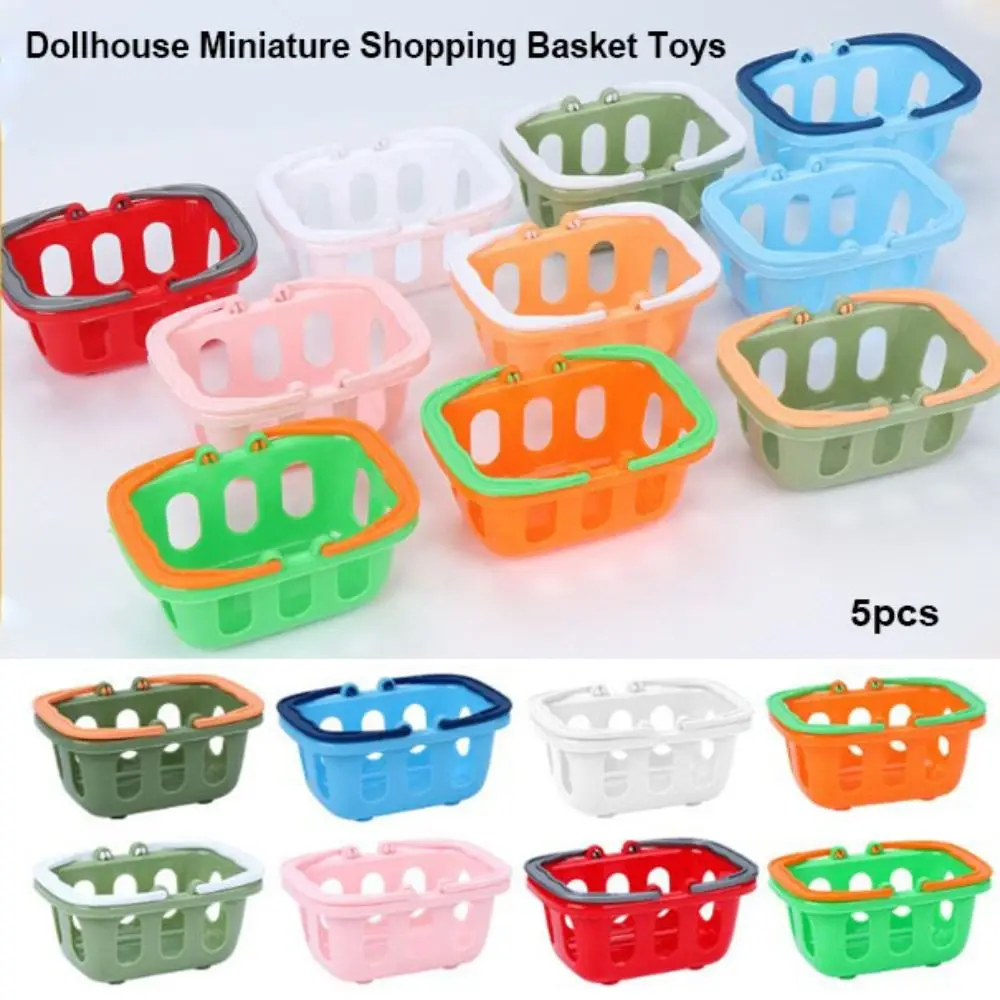 5pcs Mini Dollhouse Miniature Shopping Basket Multicolors Plastic Kids Supermarket Tool Doll House PlayToys