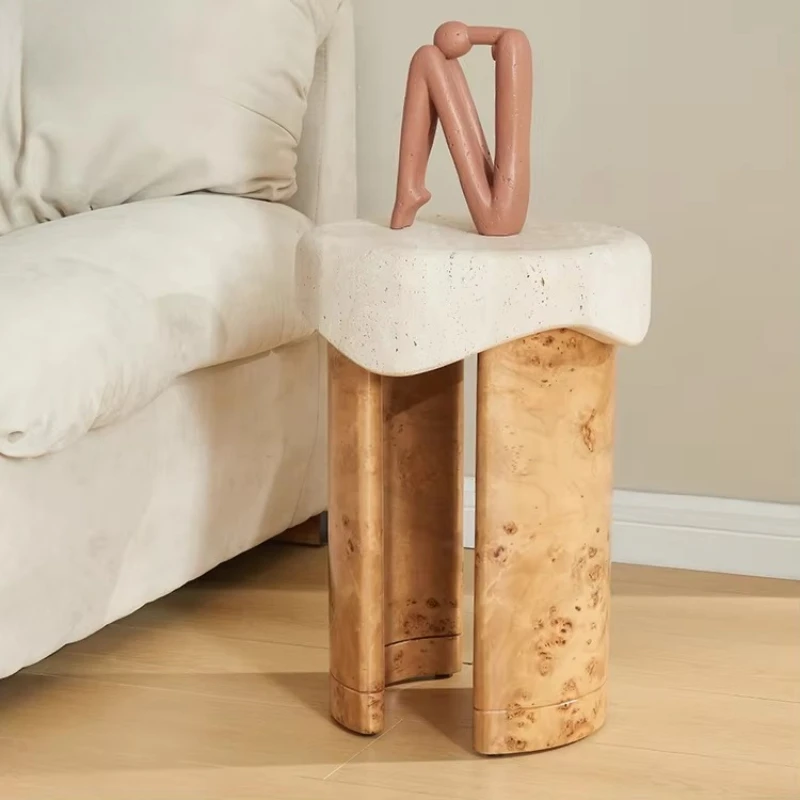 

Роскошный приставной столик для гостиной виллы, прикроватный столик для отеля, деревянная основа, столешница из известняка, угловой столик, мебель для спальни.