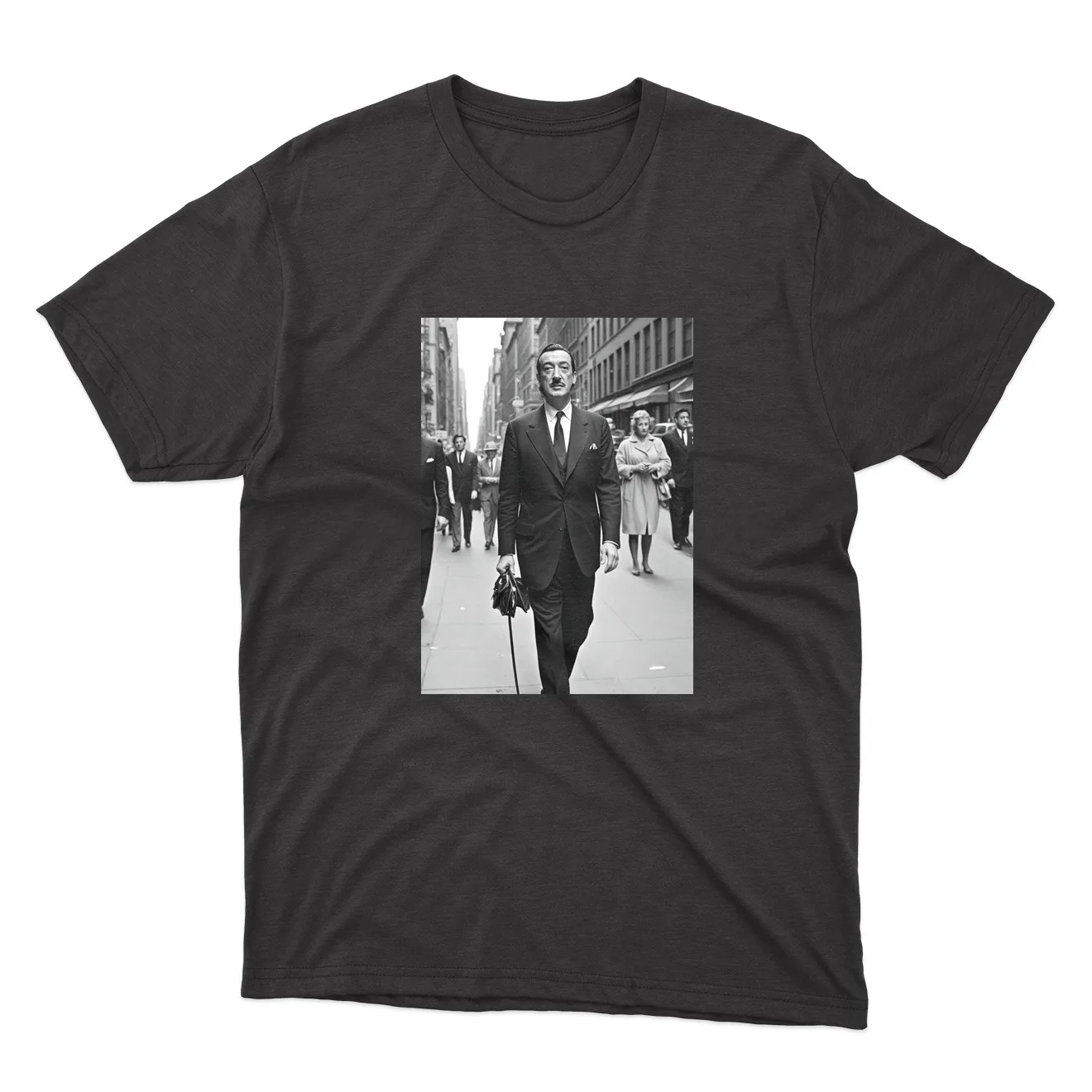 Salvador Dali (Young) in New York City 2024 100% Cotton Black T-Shirt Casual O-Neck Tee Shirts Streetwear