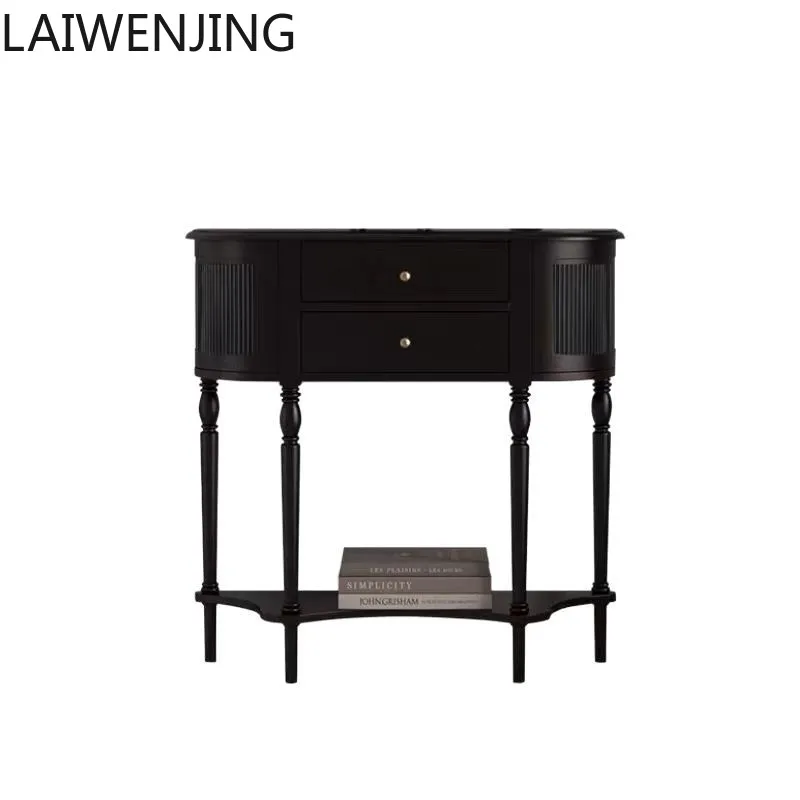 

HLZ retro style solid wood entrance cabinet simple black semicircular aisle corridor entrance decorative table cabinet