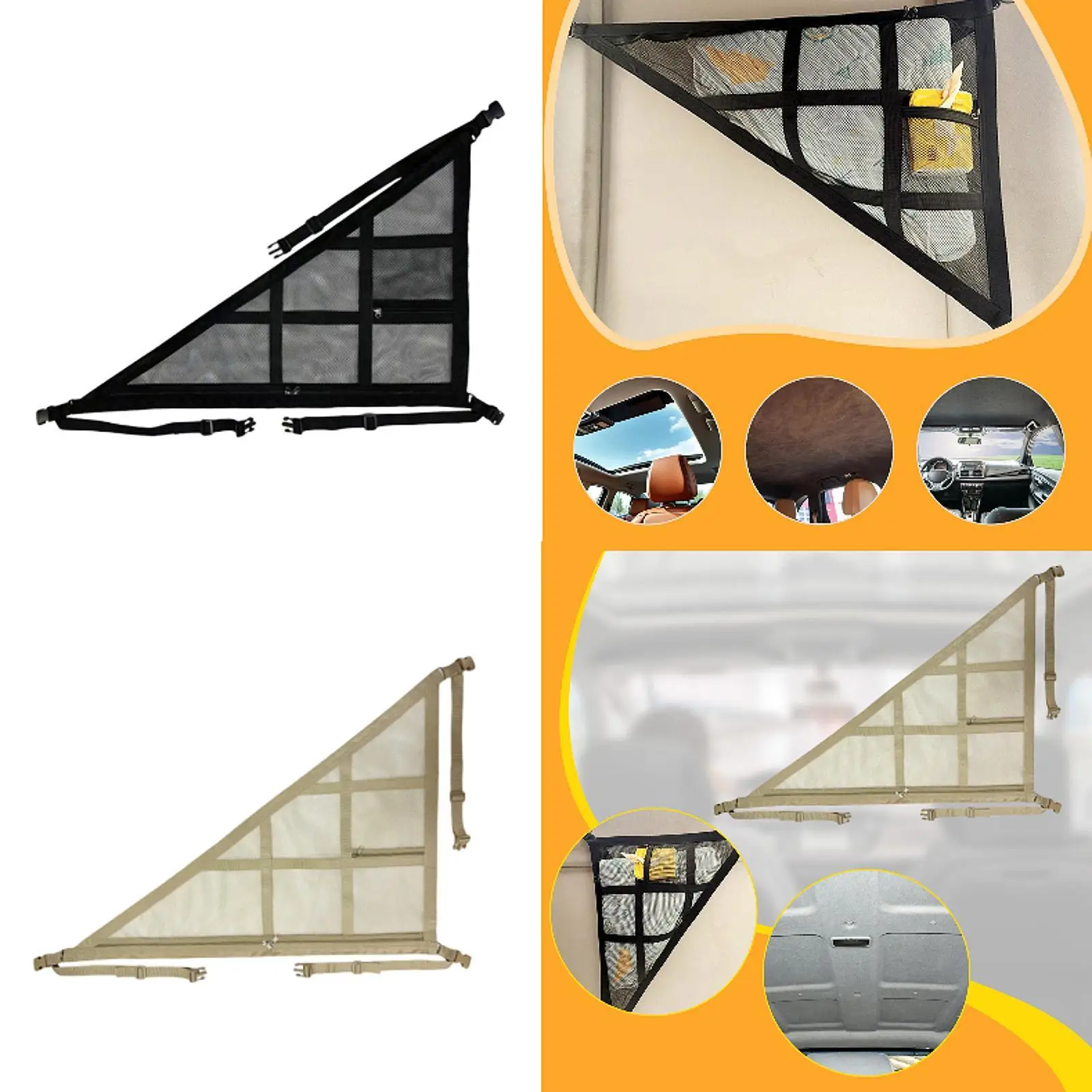 شبكة شحن سقف السيارة أنيقة مع سحاب توفير حقيبة تخزين مثلث لسيارة فان تستخدم لمسافات طويلة أثناء القيادة والسفر #2