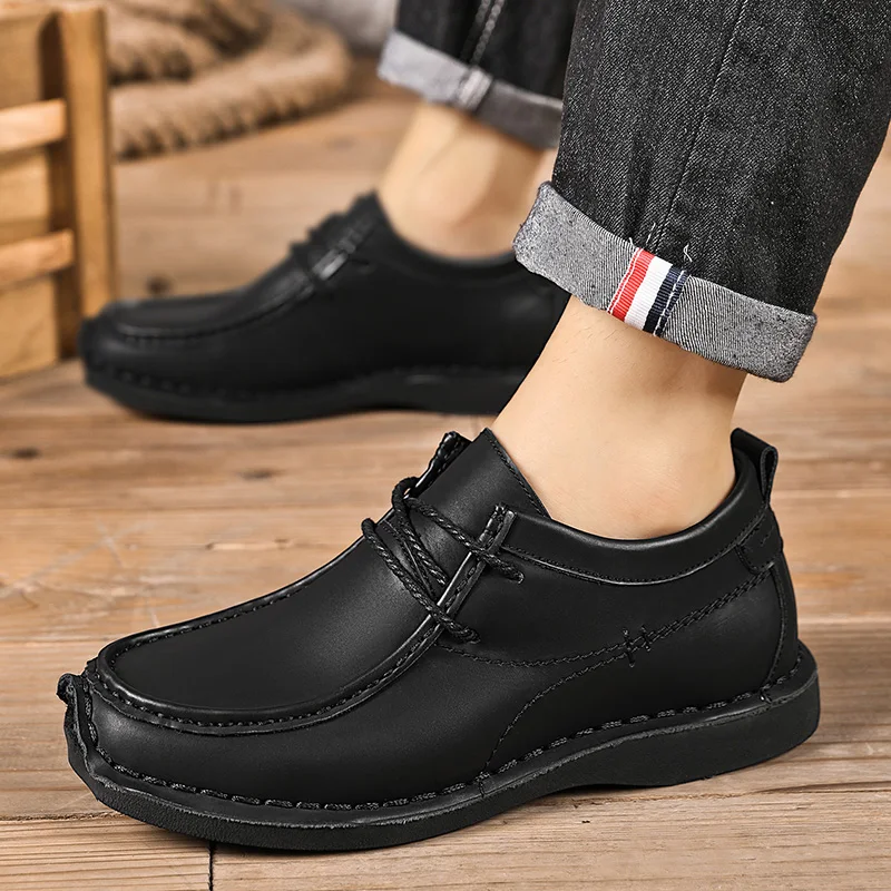 

Luxury Brand Business Height Increasing Men Leather Shoes High-quality Hand Sewn Lace Up Casual Shoes Outdoor Soft Driving Shoes