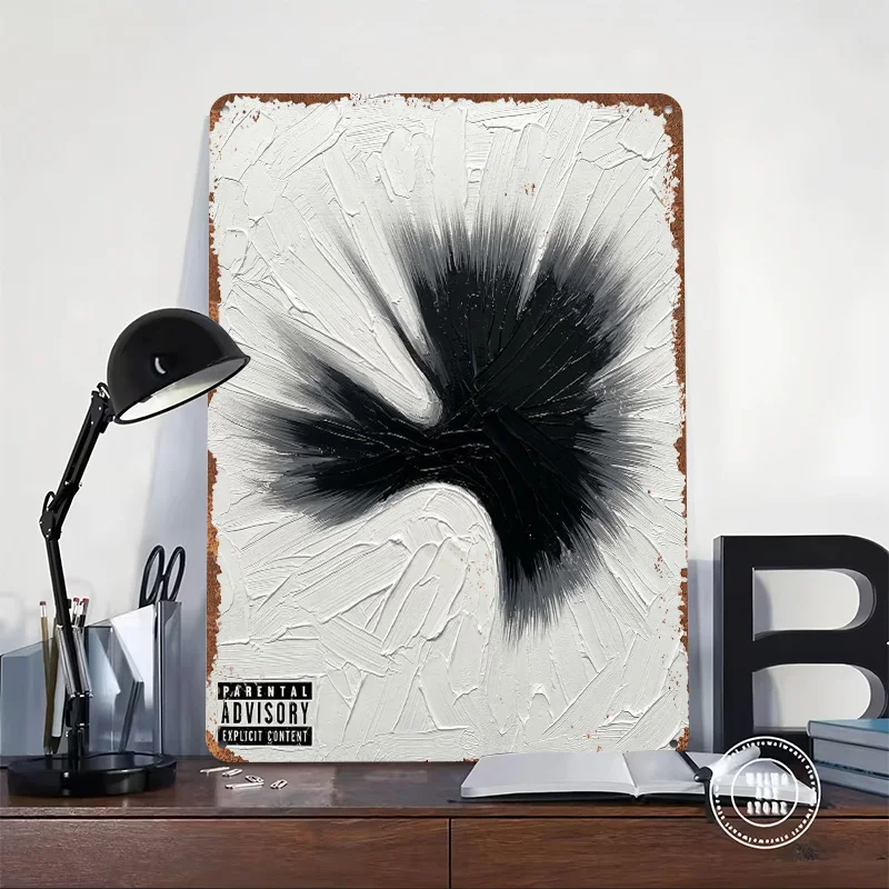 Abstract Black and White Paint Splatter Personalized 3D Textured Metal Poster Wall Art Tinplate Sign for Room Decoration Decor