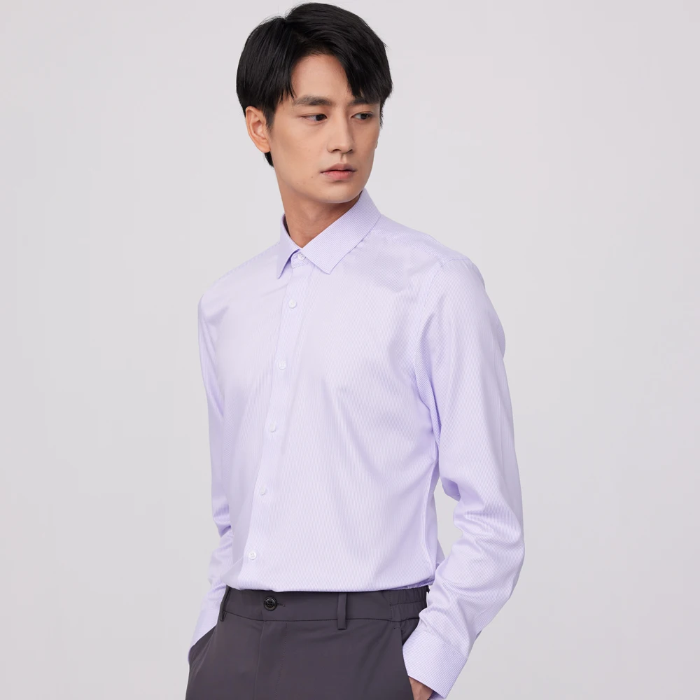 

Men's Slim-fit Non-iron Slight Strech Striped Shirts Without Pocket Wrinkle Free Business Work Office Long Sleeve Dress Shirts