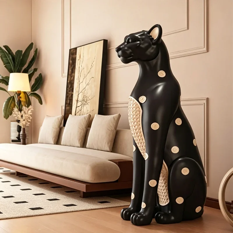 Vintage Fortune Leopard Floor Statue Retro Premium Unique Figures Home Living Room Large Indoor Decor House Housewarming Present