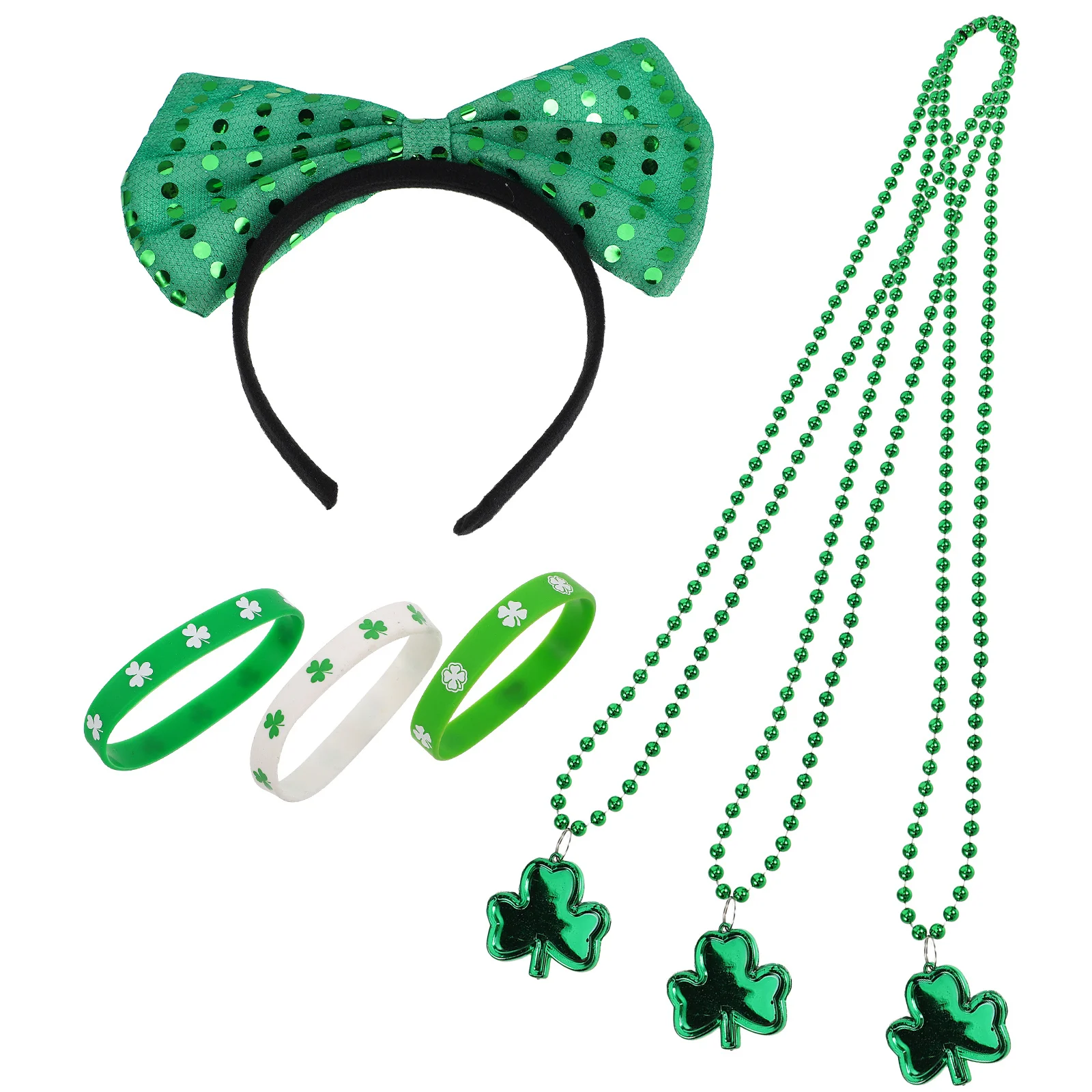 

1Set St Patrick's Day Accessories Green Bow Headband Shamrock Necklace Bracelet Party Supplies Women Irish Shamrock Necklace