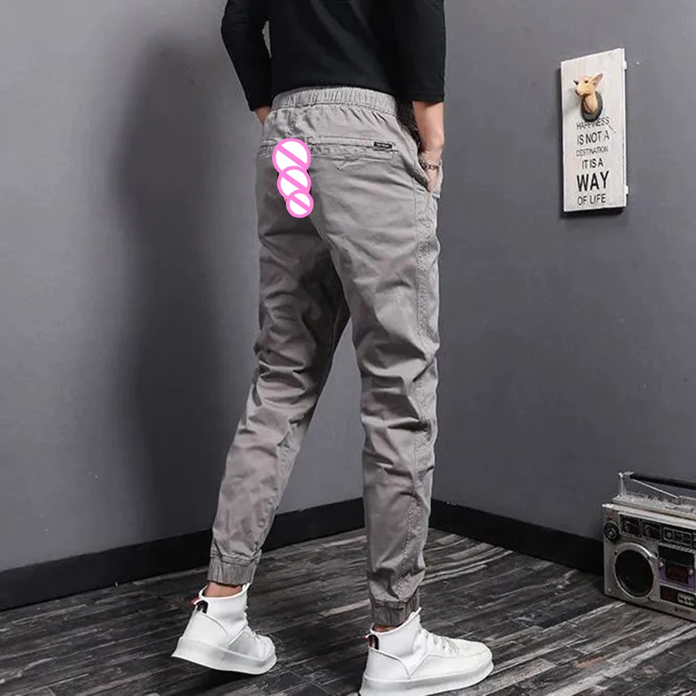 Slacks Men's High-end Trend Stretch Sweatpants Invisible Open Crotch Outdoor Sex Slim-fitting Simple Pants Casual Running Pant