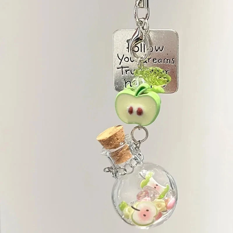 Cute DIY Apple Star Drifting Mobile phone Straps Keychain Shell Lucky Wishing Bottle Keyring Phone Charms Pendant Key Chain