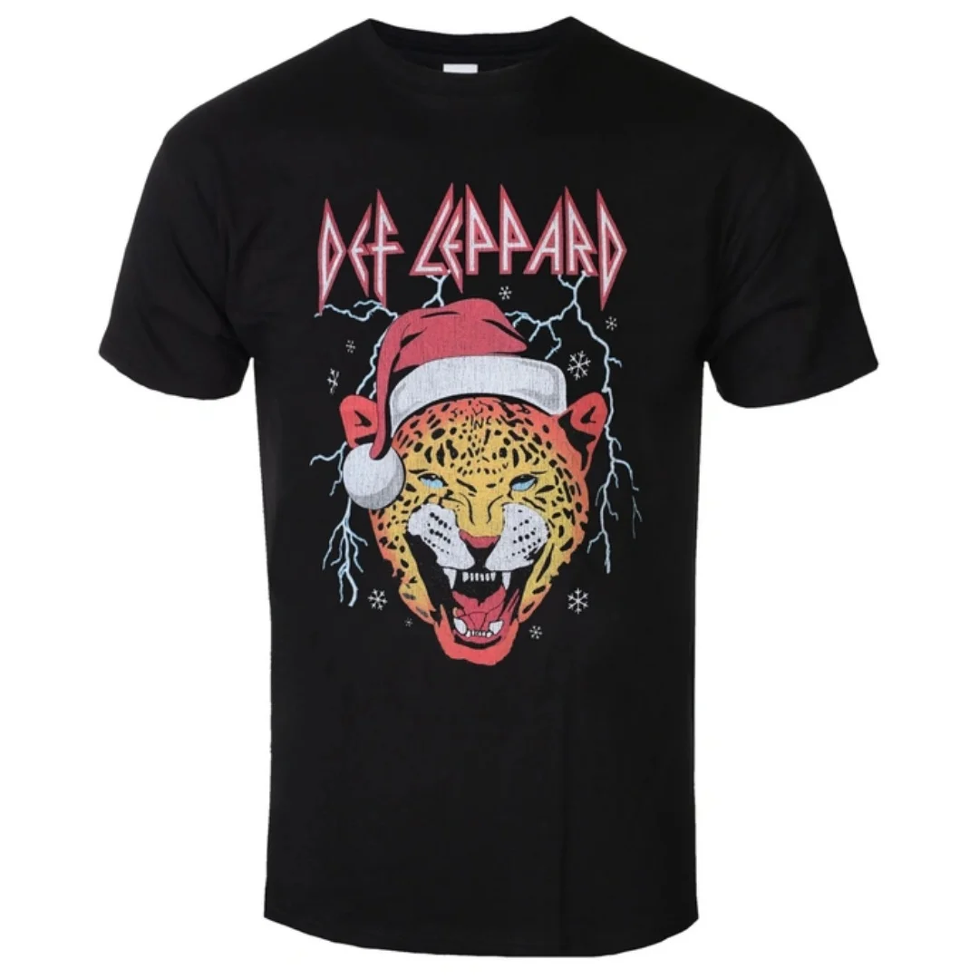 Camiseta Clássica da Banda Def Leppard com Estampa de Padrão Leppard em Estilo Hip-hop de Rua, Adequada para Homens e Mulheres