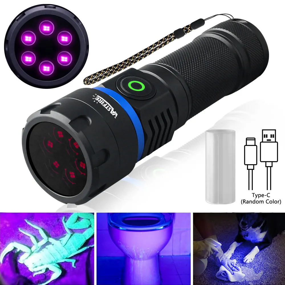 120W 6-Core 365nm UV Flashlight Black Mirror 2-Mode Purple Light Ultra Viole Torch Pet Urine Stains bed bug Scorpions Detector