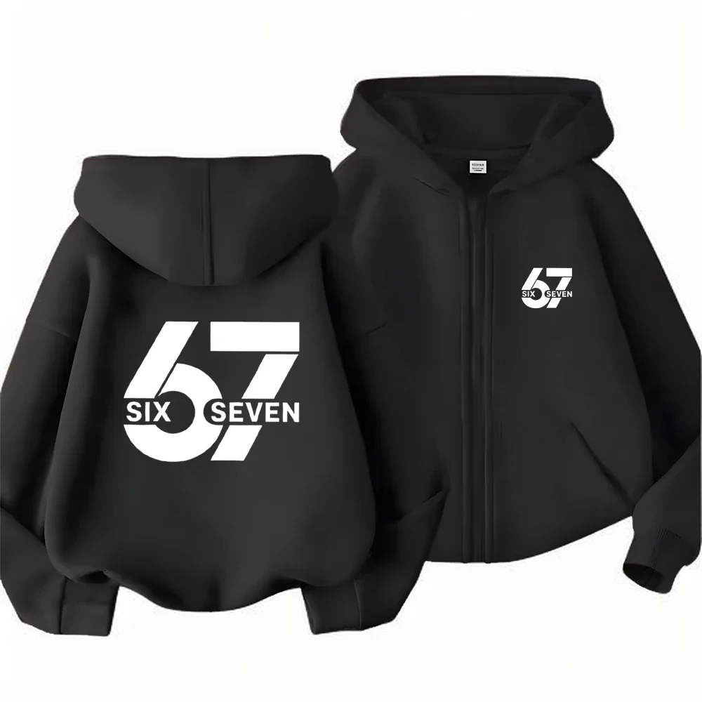 Children Zipper Hoodie Cardigan Tops 67 Print Girl Pink Boy Black Zip Up Coat Leisure Hoodies Kid 3-12 Year