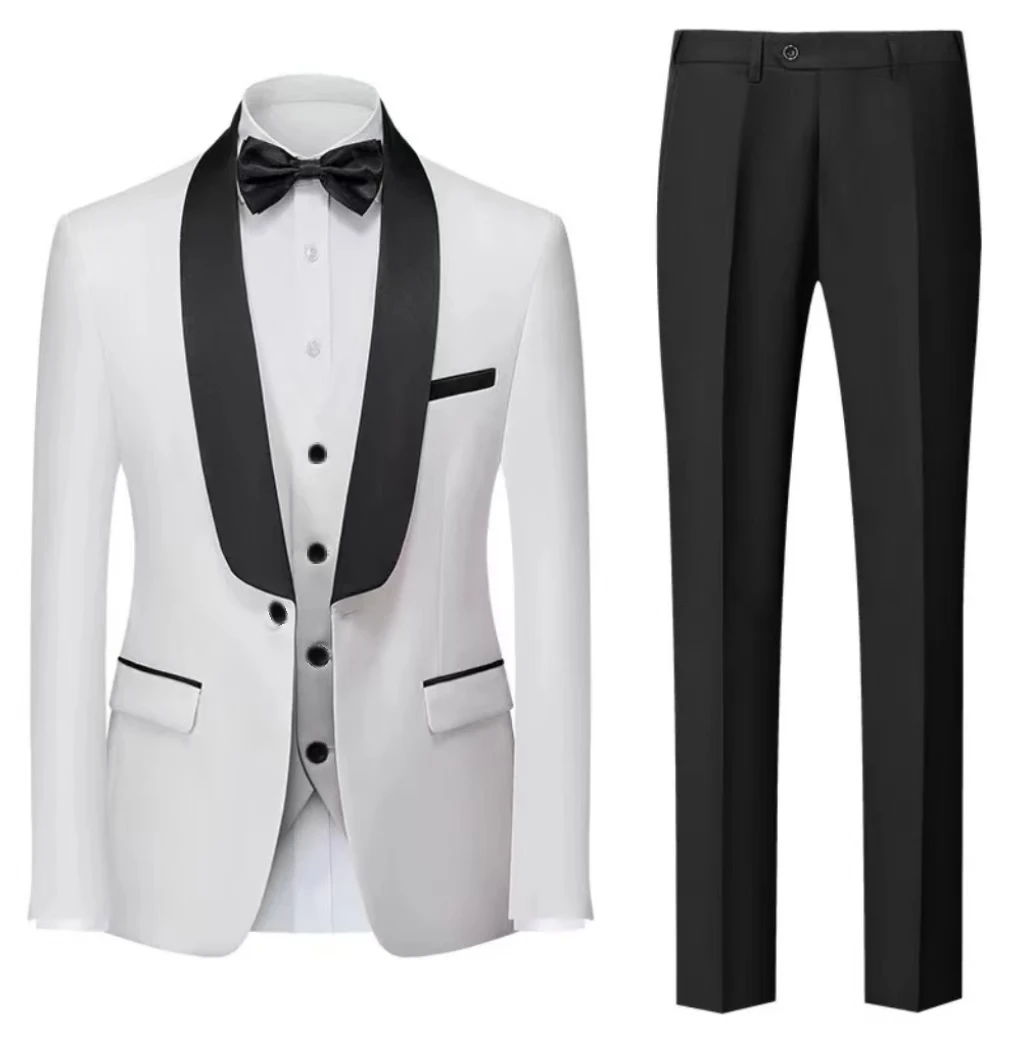 Men's Slim Fit 3-Piece  Set Shawl Lapel  Wedding Casual Formal Tuxedo Prom Evening Party High Quality Customizable