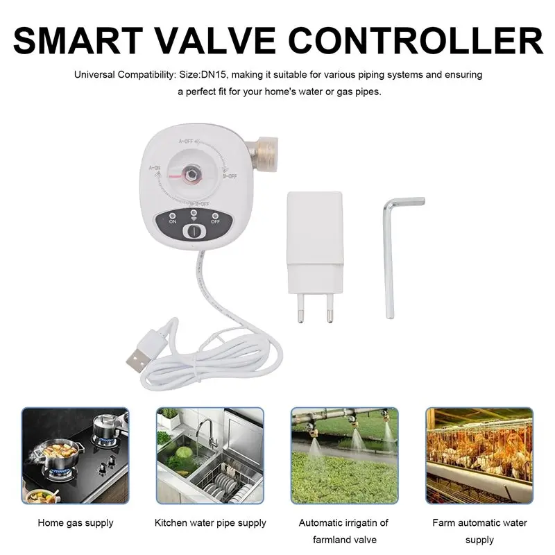 AA08-For Ewelink EU Plug WIFI Smart Valve Controller APP Remote Control Water Shutoff Wireless Automated Ball Valve DN15