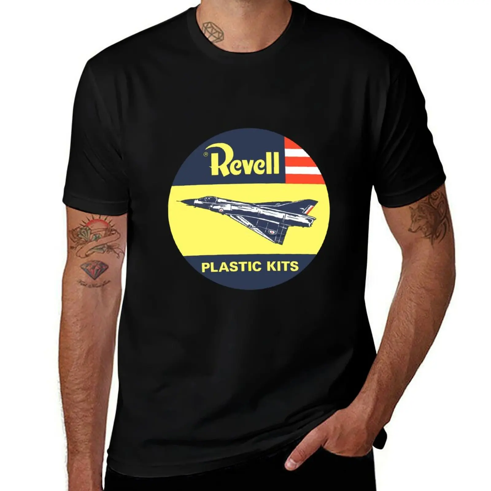 Vintage Revell Plastic Kit Decal Fighter Plane T-Shirt Work Basic Short Sleeve Top