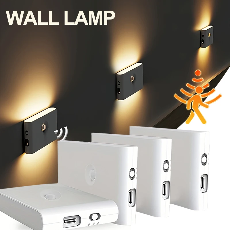 LED Night Light with Wireless Charger,Human Motion Sensor,EU/USB/Battery-Powered Wall Lamp for Bedroom,Corridor,Cabinet,Bathroom