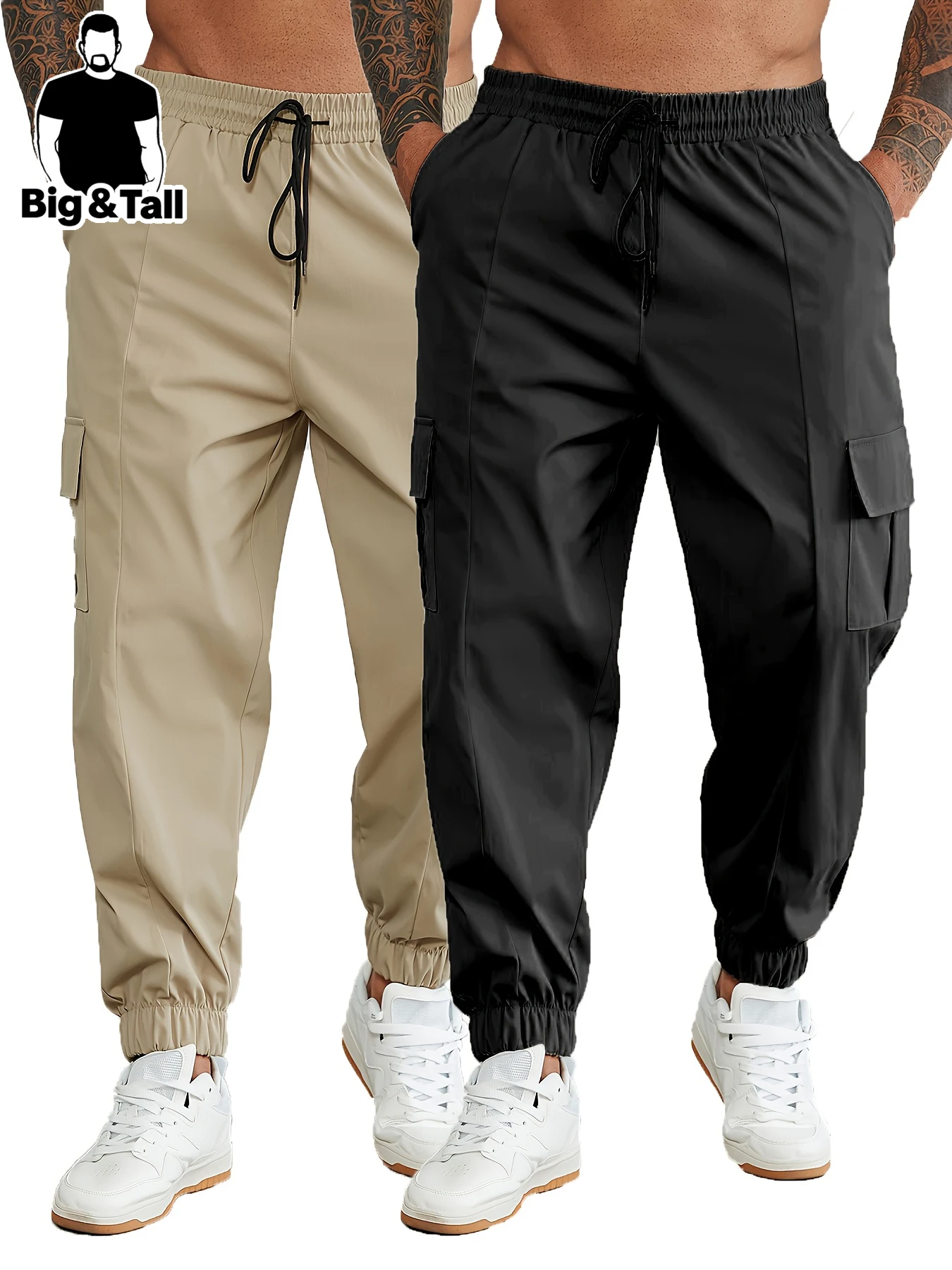 

Large Size Men's Drawstring Trousers Workwear Long Pants with Big Pockets Two-Piece Set Comfortable Skin-Friendly Material for H