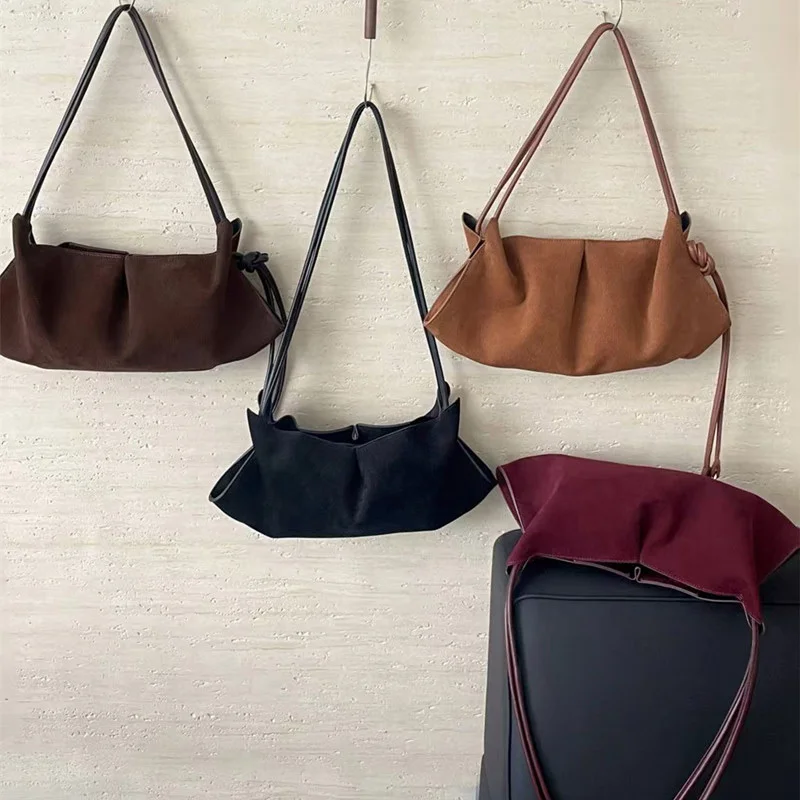 Fashion Pleated Bag Light Luxury Retro Simple Solid Color Shoulder Bag Brand New Advanced Commuter Versatile Women's Handbag