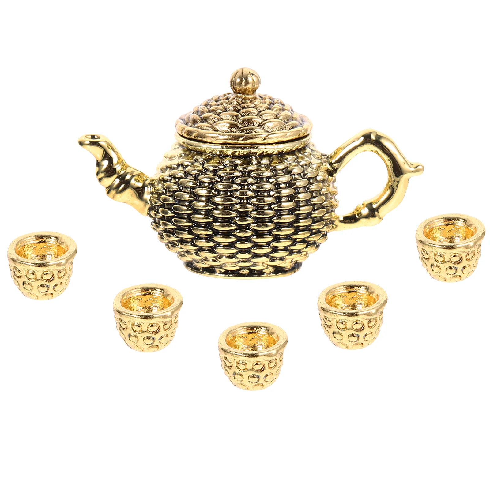 6 Pcs Mini Tea Cups Simulated Decoration Miniature Ornament Play House Teapot Food Tabletop Silver Zinc Alloy