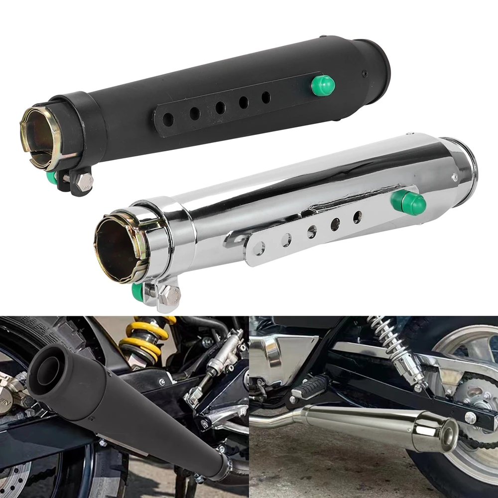 35mm 39mm 43mm Universal Motorrad Cafe Racer Auspuff-Schalldämpfer mit Gleithalterung Matt Schwarz/Silber Universal