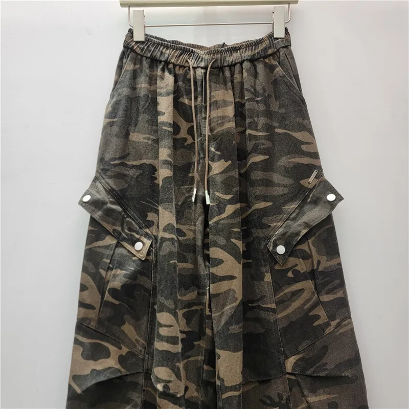 HKSH Autunno Nuove Donne Americano Retro Pantaloni Cargo Coulisse Elastico in Vita Tasche Mimetiche Safari Style Chic Ins Casual HK9369