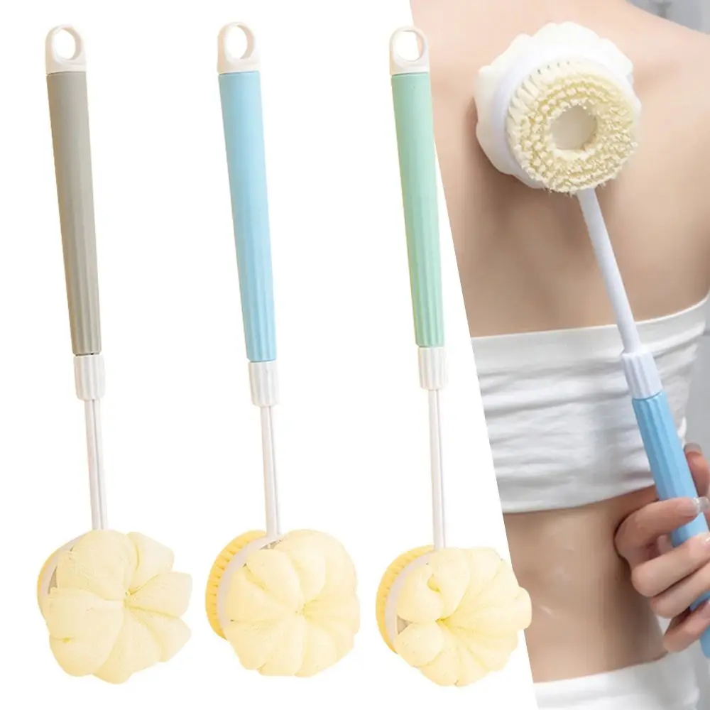 Useful Long Handle Doubleside Bath Brush 2-in-1 Back Rubbing Body Exfoliating Brush Cleaning Tools Telescopic Shower Tools