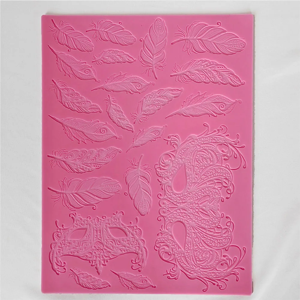 Silicone Mold for Feathers & Party Mask Wedding Birthday Sugarcraft Chocolate Cake Toppers Baking Mould Kitchenware Tool