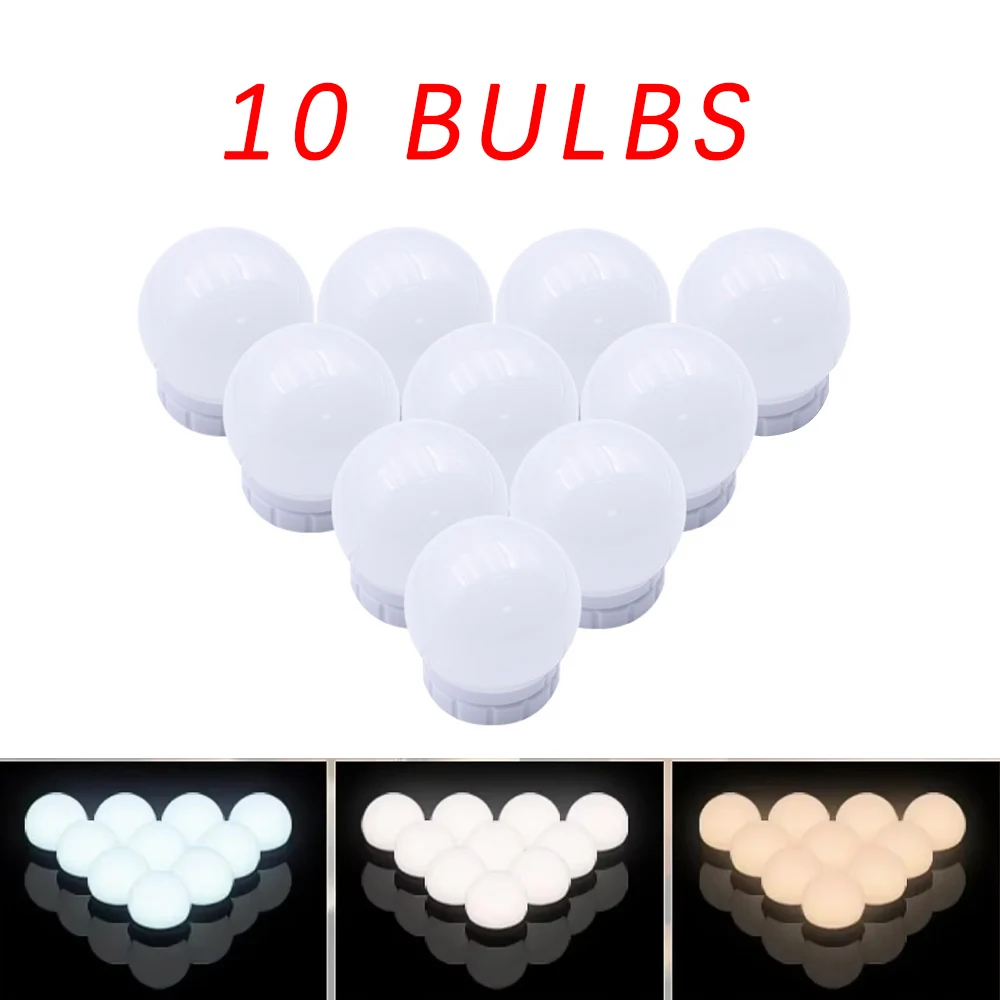 10 LED Bohlam Dapat Dilepas Lampu Cermin Rias Profesional Lampu Cermin Kosmetik Daya USB Lampu Rias Meja Rias Hollywood
