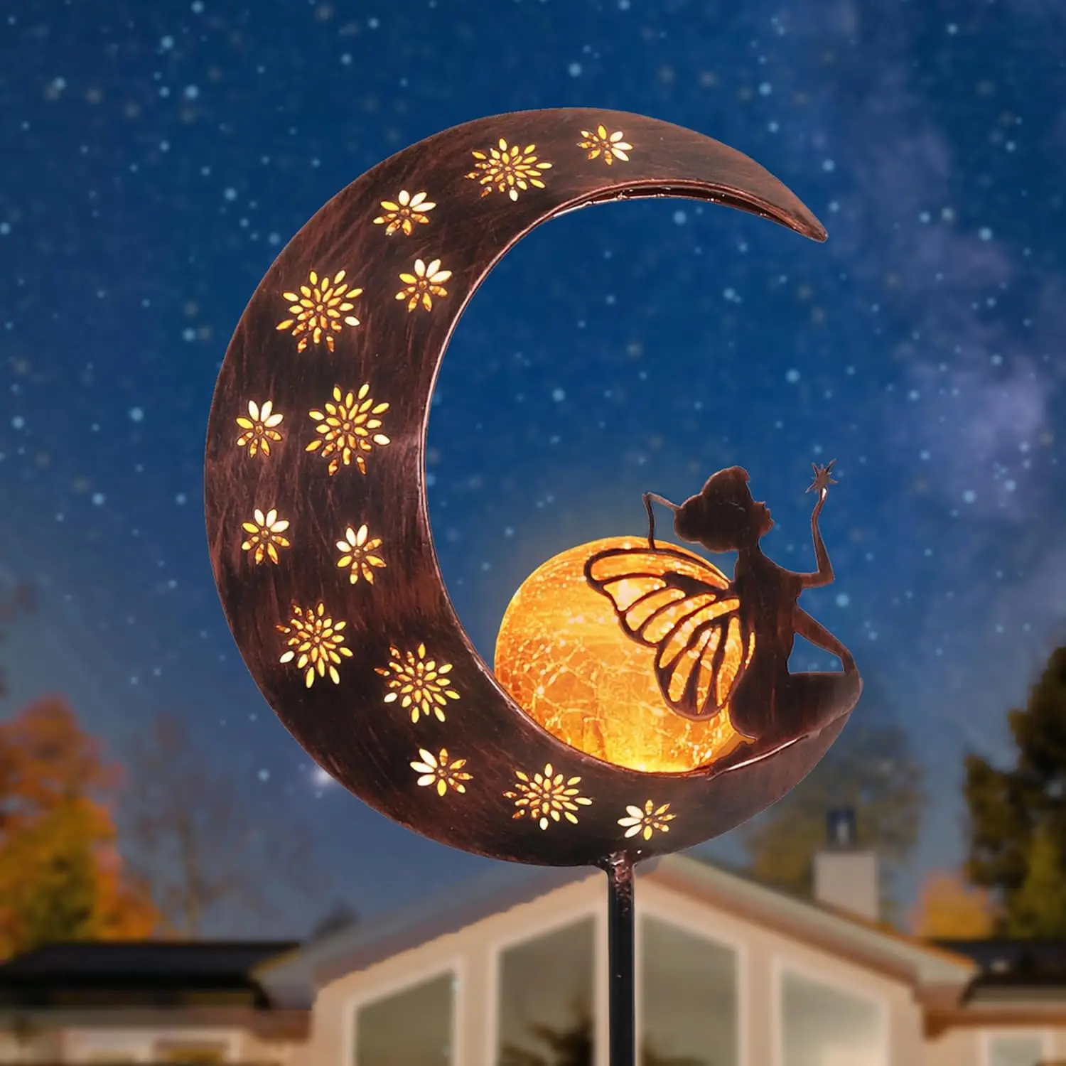 

39'' Solar Garden Lights, Metal Yard Stakes for Outdoor Decor, Moon Fairy Accessories, Patio Lawn Gifts