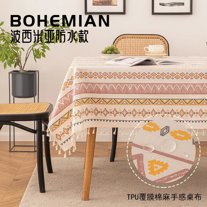 Bohemian washable cotton-linen tablecloth, rectangular, waterproof and oil-proof, cross-border tea table cloth, homestay