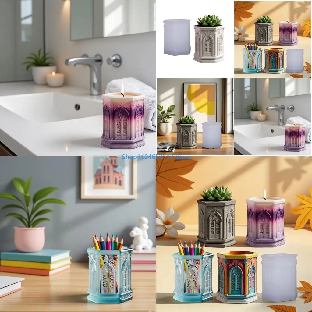 

Reusable Silicone Planter Mold With Church Relief Pattern Handmade Decoration