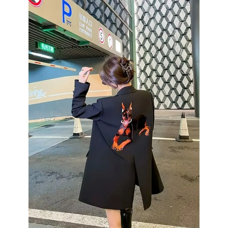 Black Embroidered Blazer Women's 2024 Spring Autumn New Korean Version Loose Niche Design Casual Temperament Suit Comfortable