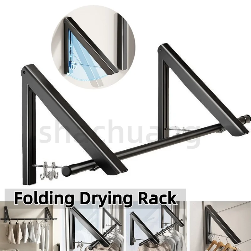

Portable Invisible Wall Mounted Clothes Drying Rod Foldable Aluminum Balcony Bathroom Hanger Space Saving No Drill Installation